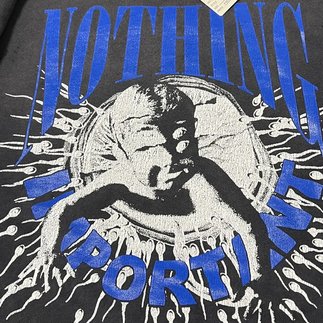 SAINT Mxxxxxx × Kosuke Kawamura KK_CRW SWT/NOTHNG IMP/BLK joint model Holy Infant Tadpole retro distressed sweatshirt, washed black S-XL Assute dyeing, genuine whole garment sprayed with horsetail fading process, collar/cuffs frayed in many places, front and rear panels/sleeves super complicated hanging grinding, heavy washing and distressing, correct fruit mark/angel mark